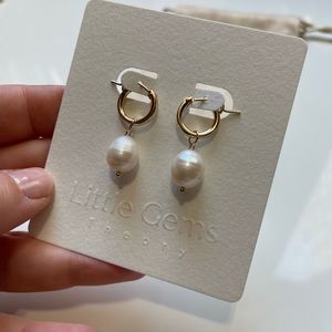 Baroque Freshwater Pearl Gold Hoop Earrings 14K Gold-Fill